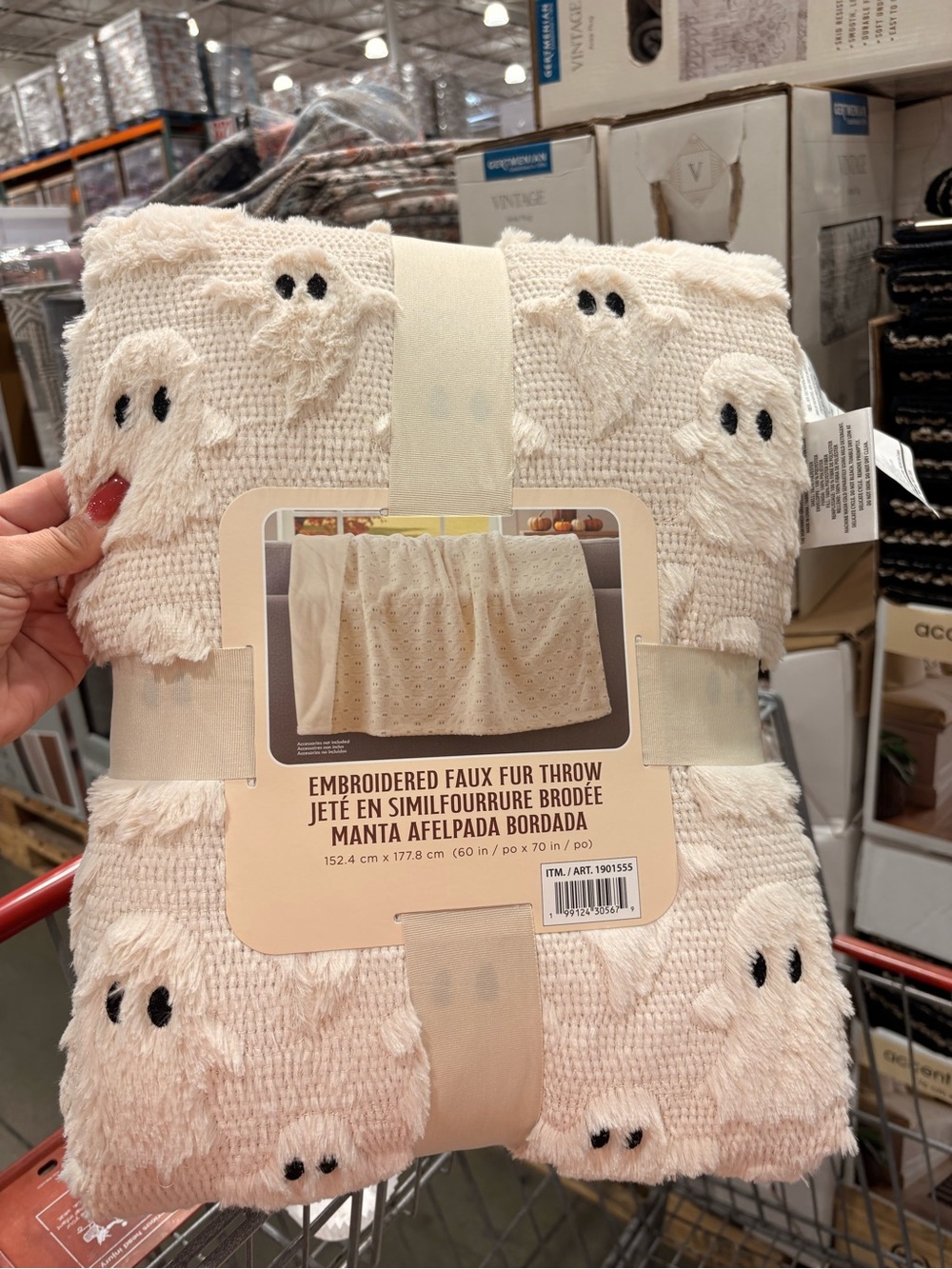 Embroidered Faux Fur Ghost Throw - Cream